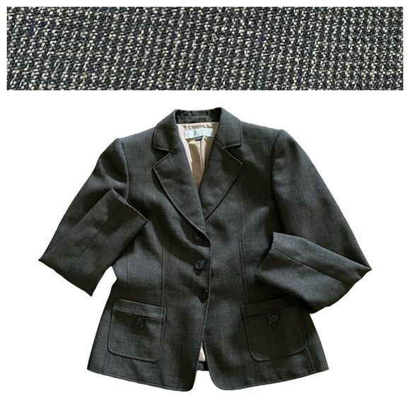 TAHARI Blazer Jacket Brown Black 6 Petite Office Classic Minimalist - Picture 1 of 9
